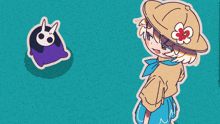 a cartoon drawing of a girl with a flower in her hat