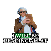 a man reading a book with the words " i will be reading allat " on the bottom
