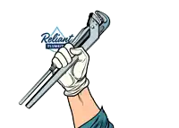 reliant plumbing logo with a hand holding a pipe wrench
