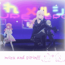 a picture of a group of anime characters with mizu and sirin written on the bottom right