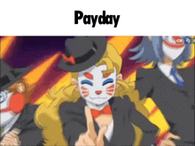 a cartoon of a woman wearing a cat mask with the word payday written above her