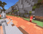 a person is walking down a path in a minecraft game .