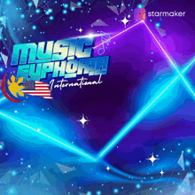 a poster for music euphoria international has a blue background