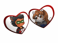 a couple of hearts with a boy and a cat inside of them