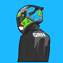 a drawing of a person wearing a helmet with the number 4 on it