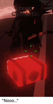 a person with a gun and a red box that says dead cythartic on it