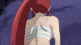 a drawing of a woman with red hair and a bandage on her back