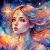 a painting of a woman with long hair and a star in her hair