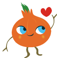 a cartoon onion with arms and legs and a heart above it