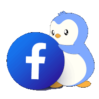 a blue penguin is holding a blue facebook icon
