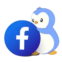 a blue penguin is holding a blue facebook icon