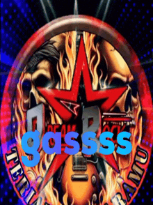 a logo for a band called gasess with a skull and a guitar