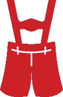 a pair of red overalls with a white t on the waist