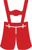 a pair of red overalls with a white t on the waist