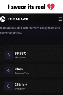 a screen shot of the tomahawk app shows a broken heart