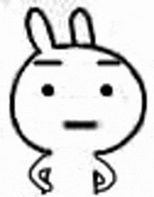 a black and white drawing of a rabbit 's face with a serious expression .