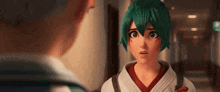 a girl with green hair is talking to another girl