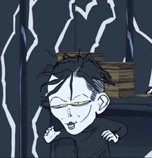 a cartoon drawing of a man with dreadlocks standing next to a stack of books