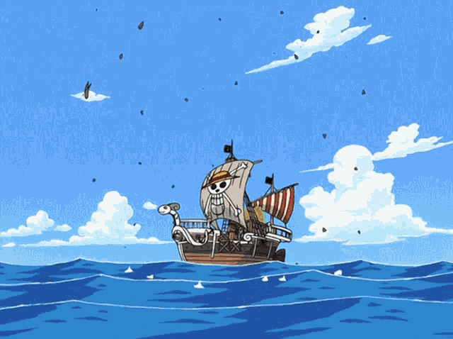 Premium Photo | Anime scene of a sailboat sailing in the ocean with a  cloudy sky generative ai