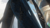a close up of a person 's legs with a tie that has the number 36 on it