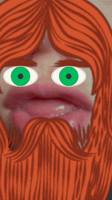 a drawing of a person with a red beard and green eyes