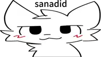 a black and white drawing of a cat with sanadid written on the bottom