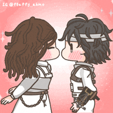 a cartoon of a man and a woman kissing with ig @ fluffy_ahmo on the bottom right