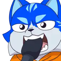 a cartoon of a blue cat holding a microphone with its mouth open