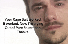 a man with a beard is crying with tears coming out of his eyes
