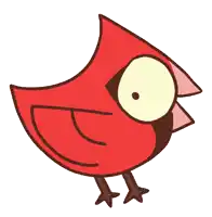 a cartoon drawing of a red cardinal with a big eye