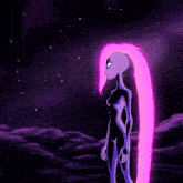 a cartoon character with a purple and pink tail