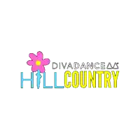 a logo for divadance hill country with a pink flower on it