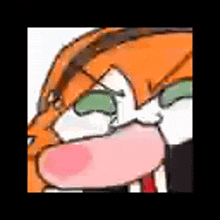 a close up of a cartoon character 's face with a pink tongue .