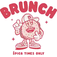 a cartoon illustration of a sandwich with the words brunch spica times only