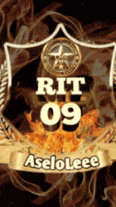 a shield with the words rit 09 and aselolee written on it