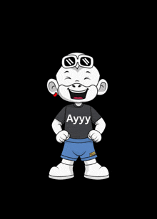 a cartoon character wearing sunglasses and a shirt that says ayyy