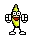 a pixel art illustration of a banana with a red mouth and arms .