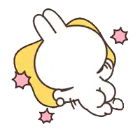 a cartoon of a rabbit laying on its back with pink stars surrounding it