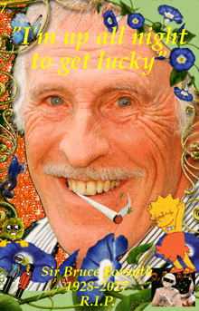a picture of a man with a cigarette in his mouth and the words " i 'm up all night to get lucky " on top