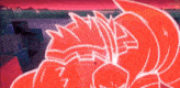 a cartoon character is being attacked by a red and white glowing monster .