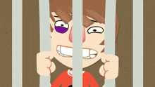a cartoon of a man with his mouth open and a purple eye