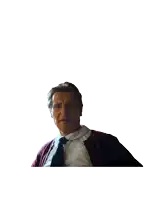 a man in a suit and tie is standing in front of a sign that says frank orf bin