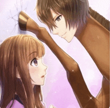 a man and a girl are touching each other 's faces
