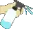 a pixel art of a person holding a bottle of water .