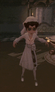 a girl in a white dress is standing in a room