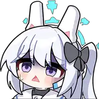 a cartoon drawing of a girl with bunny ears and purple eyes