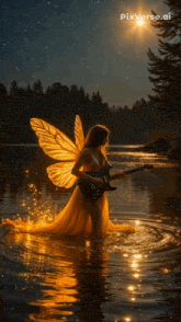 a fairy is playing a guitar in the water