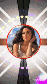 a woman 's face is in a red circle with the words vivavideo below her