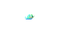 a pixel art of a frog with a blue eye