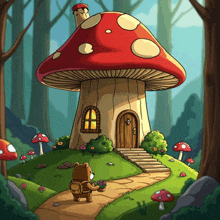 a cartoon illustration of a mushroom house